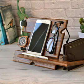 木质懒人支架平板电脑手机支架桌面置物架床头手机手表钱包收纳架