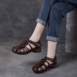 以一 Летняя сумка, сандалии, кожаная ретро обувь, мягкая подошва, воловья кожа