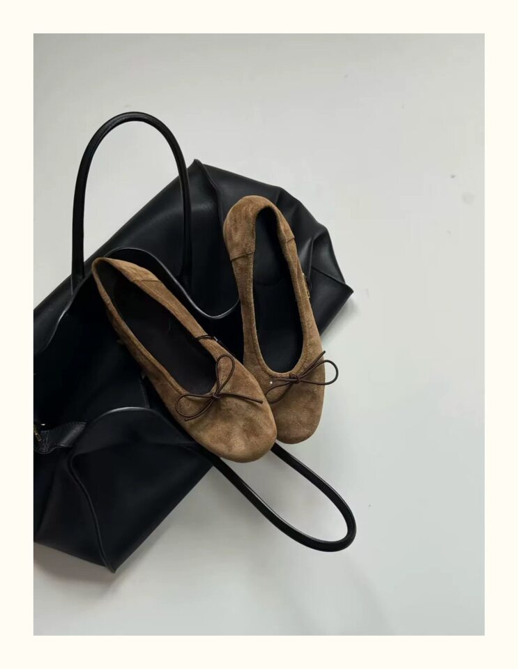 Giày búp bê Mary Jane da lộn mũi tròn đính nơ gót thô thấp — Khaki (da lộn), Màu nâu (da lộn), Màu đen (da) chi tiết 12