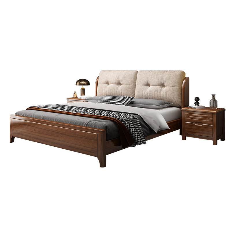 Cama de madera maciza cubierta suave de nogal cama de lujo moderna cama doble chino simple dormitorio principal presión de aire alta caja de almacenamiento cama de boda
