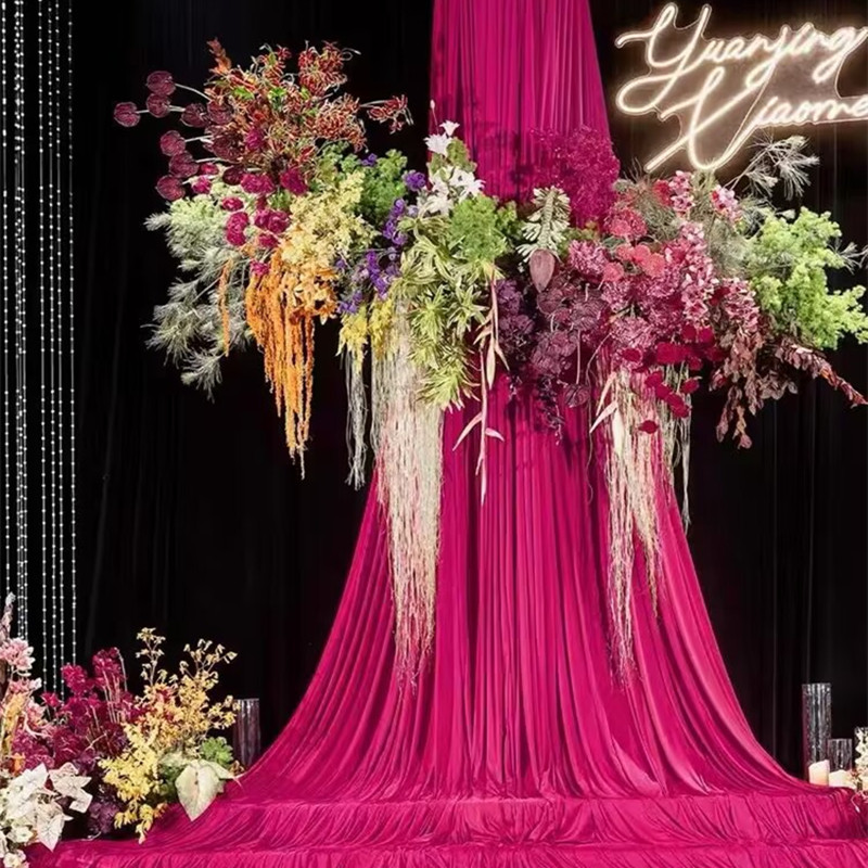 Tela de seda de leche de boda Tela elástica de doble cara Sala de bodas Tela de techo Tela decorativa de gasa de escenario de boda