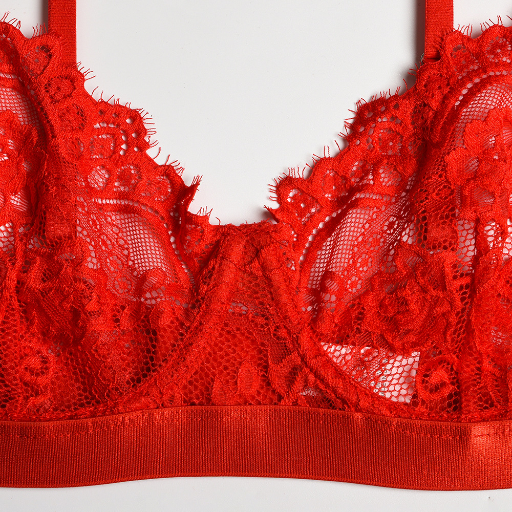 Passion Unleashed: Red Lace Lingerie Trio for Intimate Moments