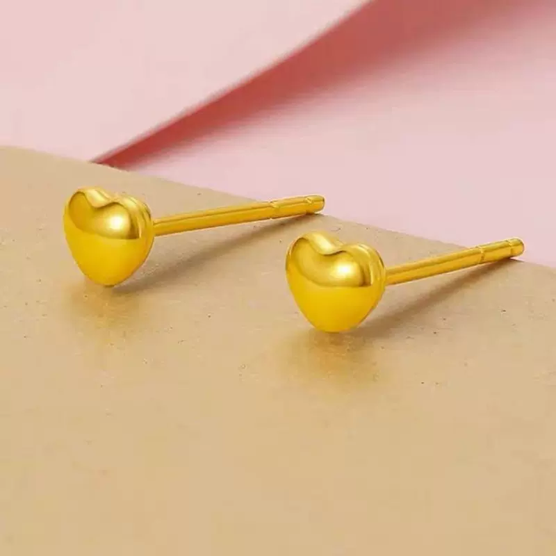 18k金爱心耳钉au750简约养耳洞桃心女耳饰心形耳钉小红书直播爆款