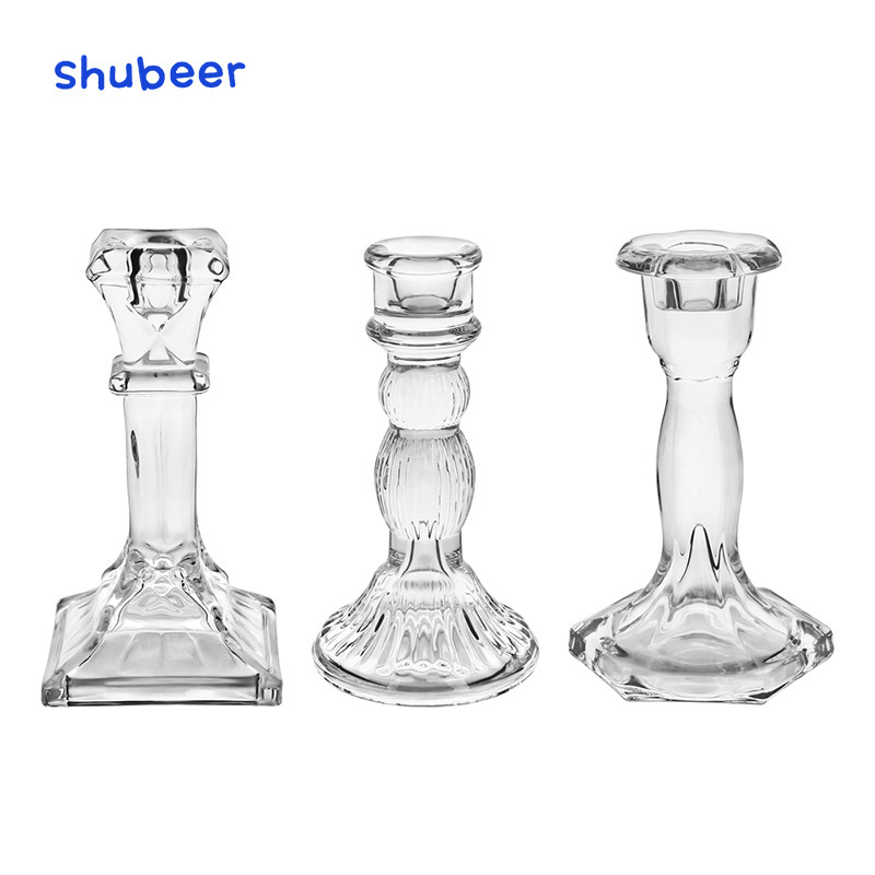 北欧复古玻璃高脚烛台餐厅餐桌杆蜡烛台家用底座卧室家居装饰摆件