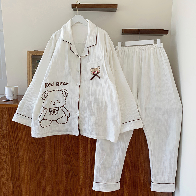 Cross-border Internet Celebrity Live Broadcast Pure Cotton Gauze Cardigan Pregnant Women's Feeding Pajamas Summer Thin Moon Suit Sweat-absorbent Breastfeeding Suit