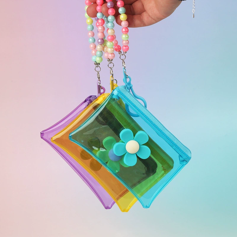 Прозрачный кошелек PVC, аксессуар, маленькая сумка для ключей, organizer bag, держатель карт, с цветочным принтом, оптом