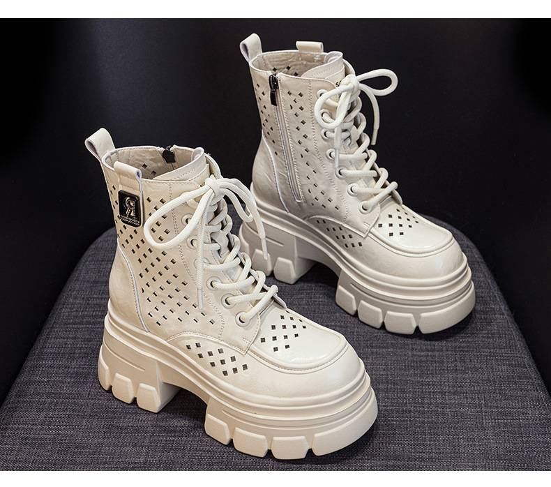 Boot nữ đế dày cổ thấp họa tiết đục lỗ lưới thoáng khí mùa hè — M2828 be đục lỗ, M2828-1 be lưới, M2828 đen đục lỗ, M2828 nâu đục lỗ chi tiết 29