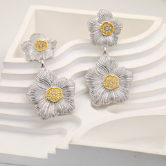 布家クロスボーダークチナシのピアスの新商品925純銀金メッキ単花イヤリング双花耳飾り小紅本