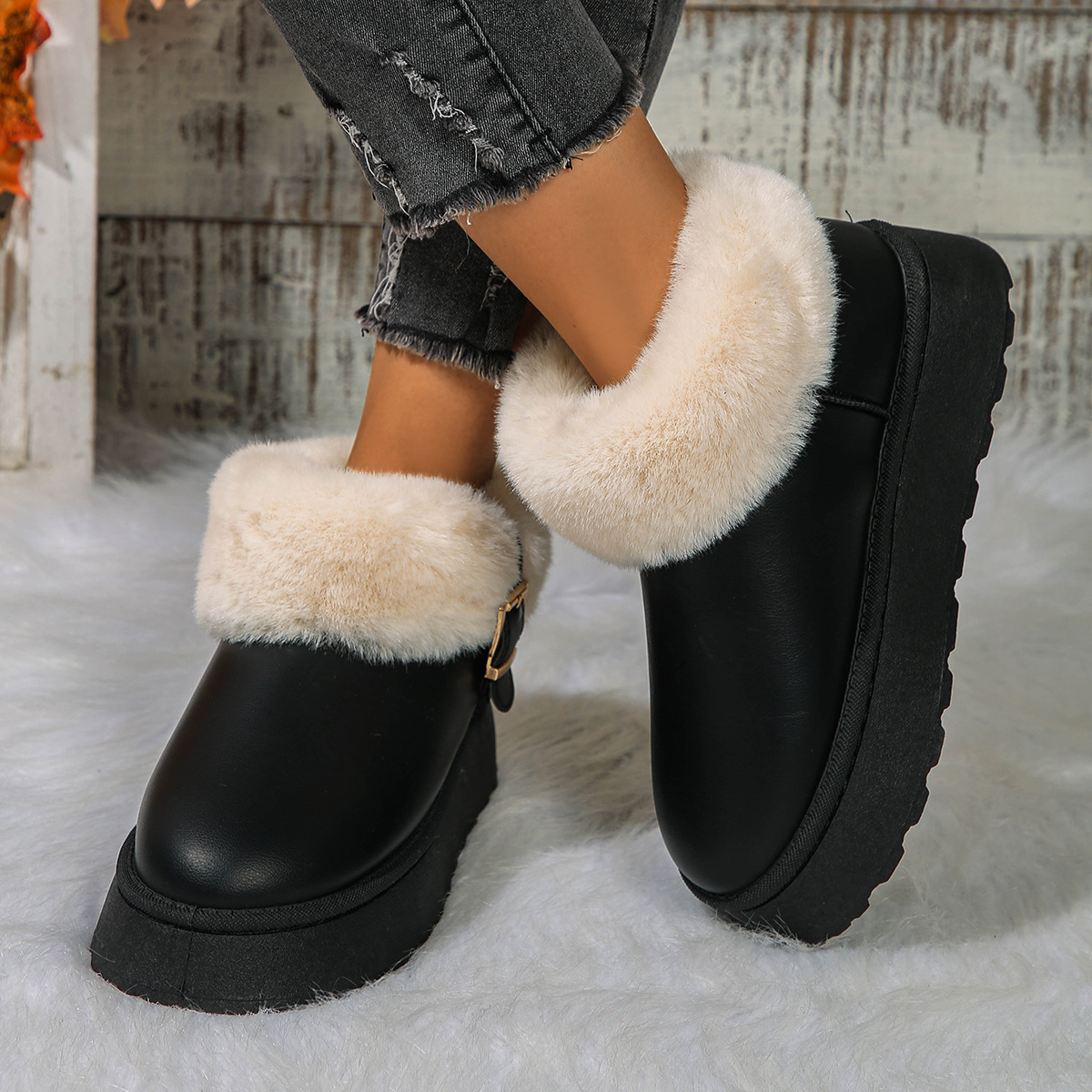 Women's Shoes thick soled snow boots women 2024 winter new style warm plus veet thickened leather non slip cotton shoes_voghion.com