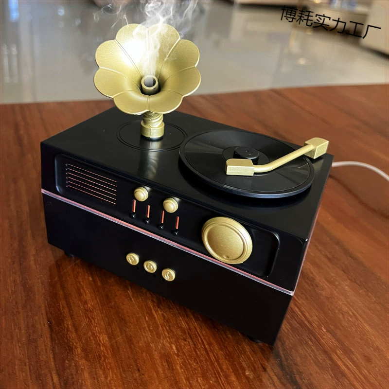 Retro Rotating Gramophone USB Humidifier-Bluetooth Ultrasonic Atomizer Dynamic Gramophone Ornament Aromatherapy Machine