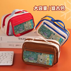 高颜值レトロカラー筆箱 高颜值ins小学生文具箱 9層ポータブル透明フリップカバー鉛筆箱