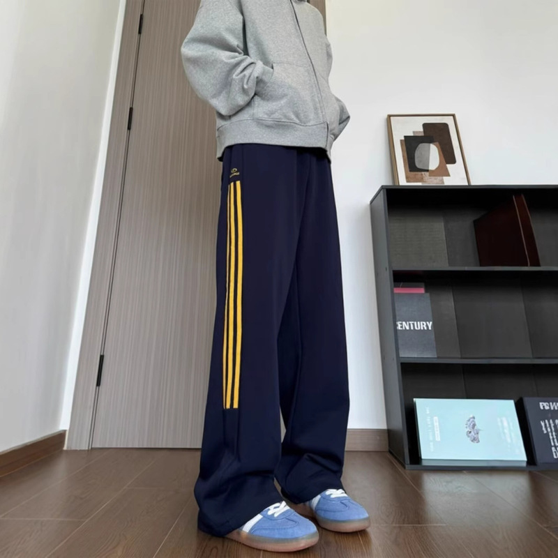 navy blue Three Bar American Sweat Pants Men's cleanfit Fashion All-match Straight Pants Loose Casual Pants