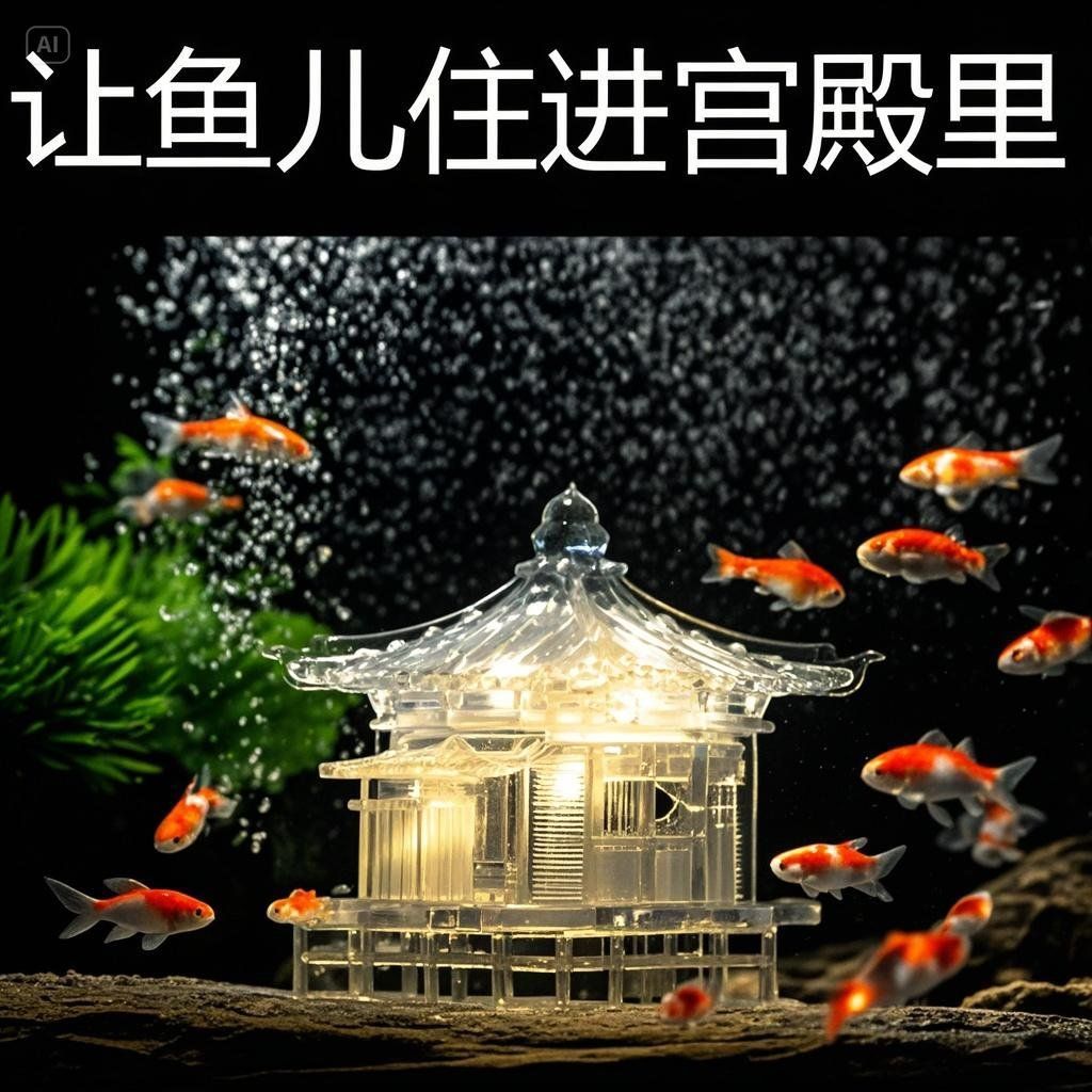 水下带灯透明古建筑摆件宫殿楼阁模型微景观假山鱼缸盆景造景配件
