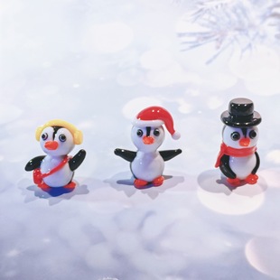 Cute Glazed Little Penguin Ornaments Christmas Hat Penguin Glass Crafts Fitter Doll Decoration Car Festival