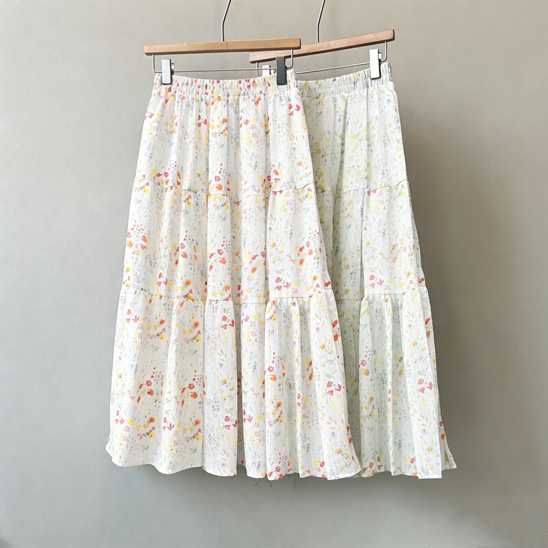 Berry Forest】Skin-Friendly New Style Floral Light Yellow Long Skirt Chiffon Skirt Floral Skirt Berry Forest】Skin-Friendly New Style Floral Light Yellow Long Skirt Chiffon Skirt Floral Skirt