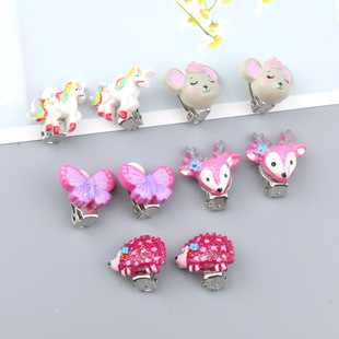 Fashion children's pink unicorn hedgehog butterfly cute earless ear clip origin supply distribution wholesale