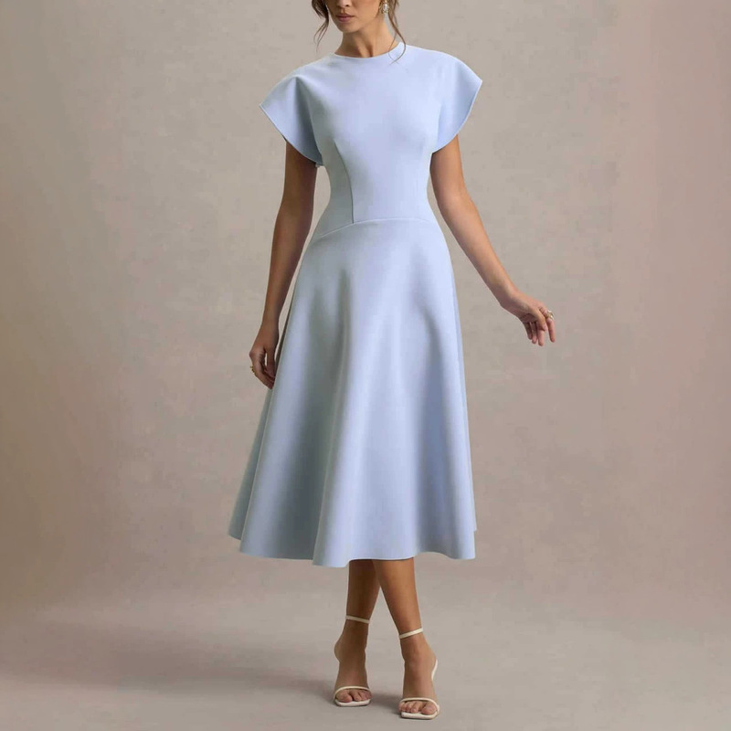 Foreign trade cross-border blue Hepburn-style dress, 2026 new model, elegant, slim-fitting, and sophisticated dress