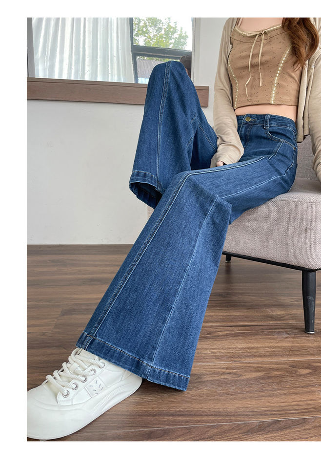 Quần jeans nữ ống loe nhẹ cạp cao tôn dáng màu xanh cổ điển — Xanh cổ điển - Dài hơn, Xanh cổ điển - Tiêu chuẩn chi tiết 14