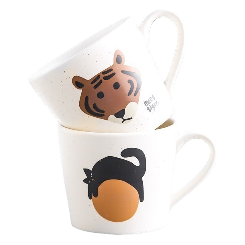 Gato Tigre Japonés creativo personalizado Taza de cerámica lindo hogar taza pareja desayuno taza de café Taza de agua