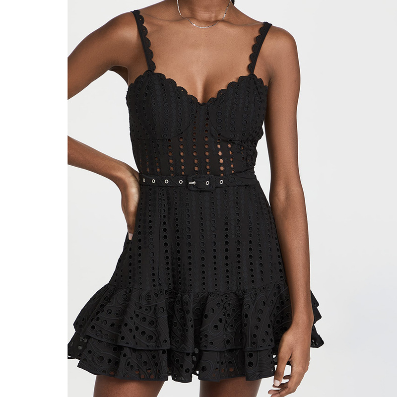 2026 Summer New Style Heavy Embroidery Sexy Ruffle Strap Dress, Slimming Waist, Elegant Short Dress For Women_ecoleips.com