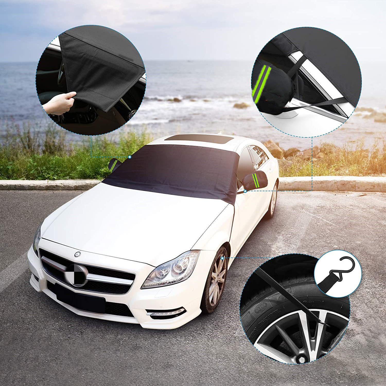 Directly from the manufacturer: Car snow cover for front windshield, 600D Oxford fabric, winter windshield frost protection
