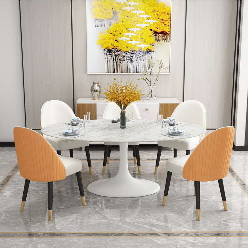 Nordic Simple Dining Table Small Apartment Natural Marble Table Light Luxury Slate Oval Home Tulip Negotiation Table