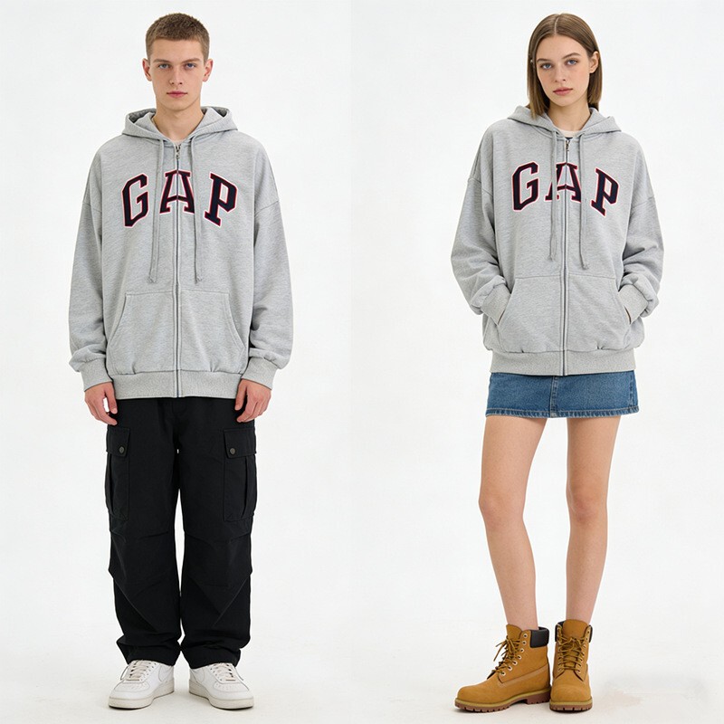 Cross-Border Source Factory Gap Letter Print Hooded Zip-Up Cardigan, Unisex Couple Style, Fashionable Long-Sleeve Sweatshirt P