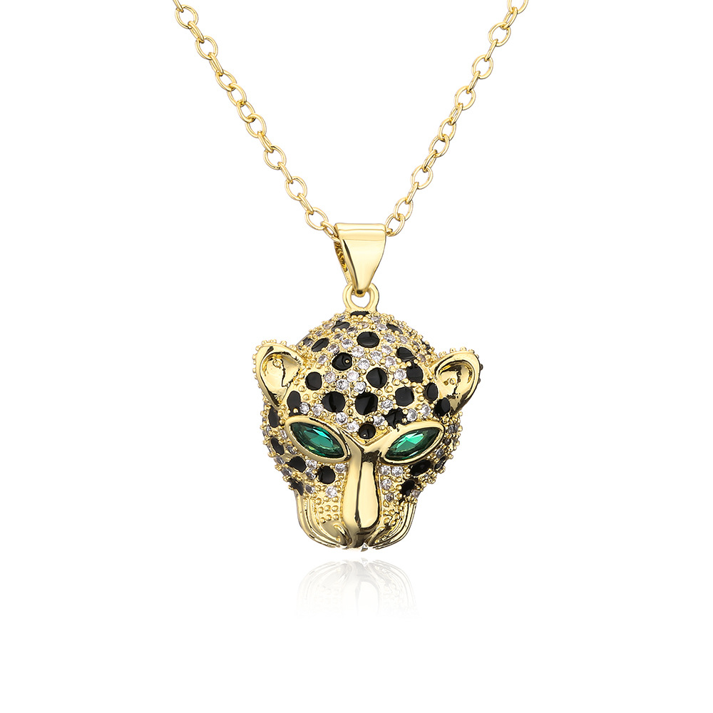 new leopard head plated 18K gold zircon animal copper necklace
