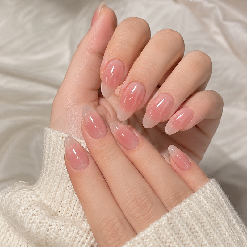 Solid Color Pink Gradient Wearable Nails, Cross-Border Best-Selling Nail Patches, High-End and Elegant Nail Art, Fake Nail Pieces