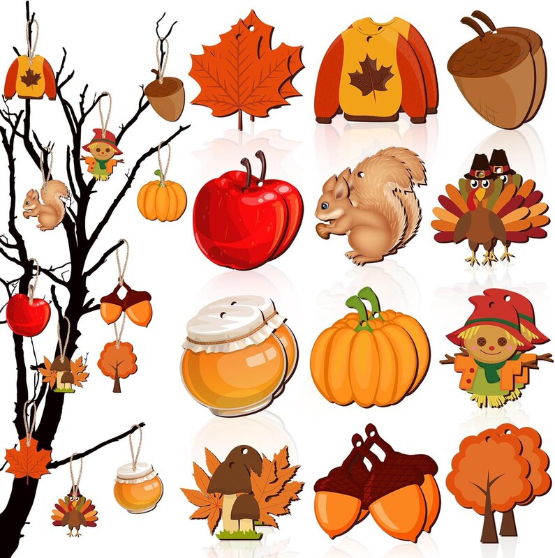 Autumn Thanksgiving Wood Hanging Ornaments Autumn Tree Hanging Ornaments Decorative Pumpkin Craft Gift Tag Hanging Tree Hanging Ornaments Tree Garden
