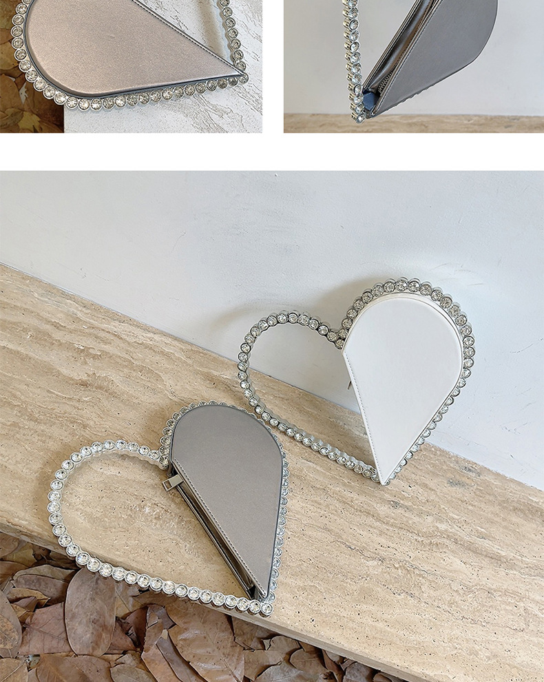 699g Weight Polyester Lining Material Zipper Closure Type Top Handle Strap Type Handbag, Evening Bag Bags Type Holiday, Party Occasion Pu Leather Material Color Block Pattern All Seasons Season Women's Gender Elegant Style Heart-shaped Shape Pu Leather Color Block Heart-shaped Evening Bags 13