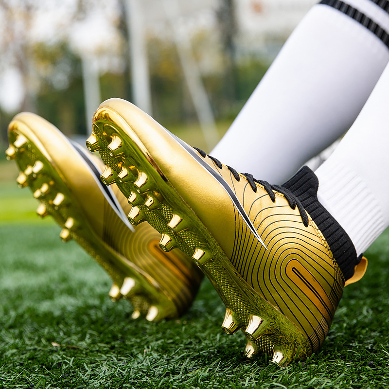 Local tyrant gold ag spike tf football shoes men's new high-top leather foot sports training shoes youth game football_voghion.com