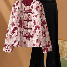 新中式加厚夹棉棉衣棉服女冬季高端国风提花保暖唐装外套两件套装