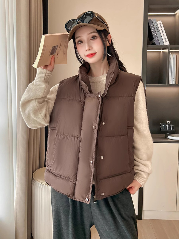 秋冬立领羽绒棉马甲女韩版加肥加大胖mm宽松坎肩加厚短款背心外套|undefined