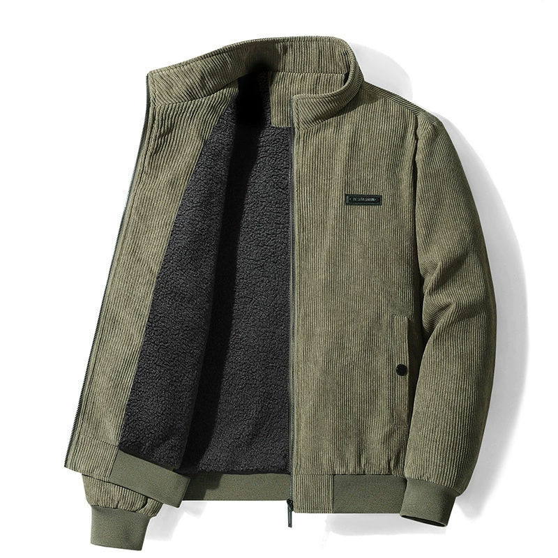 Men's demi-season keep warm corduroy thin jacket for leisure, plus size