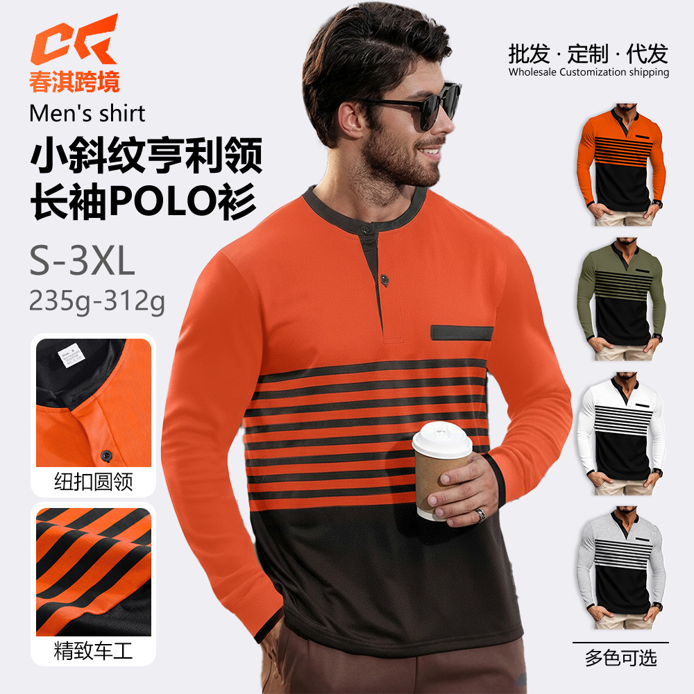 Primavera y otoño Nuevo cross-border hombre simple manga larga Henry camiseta Amazon TEMU camiseta deportiva casual hombre