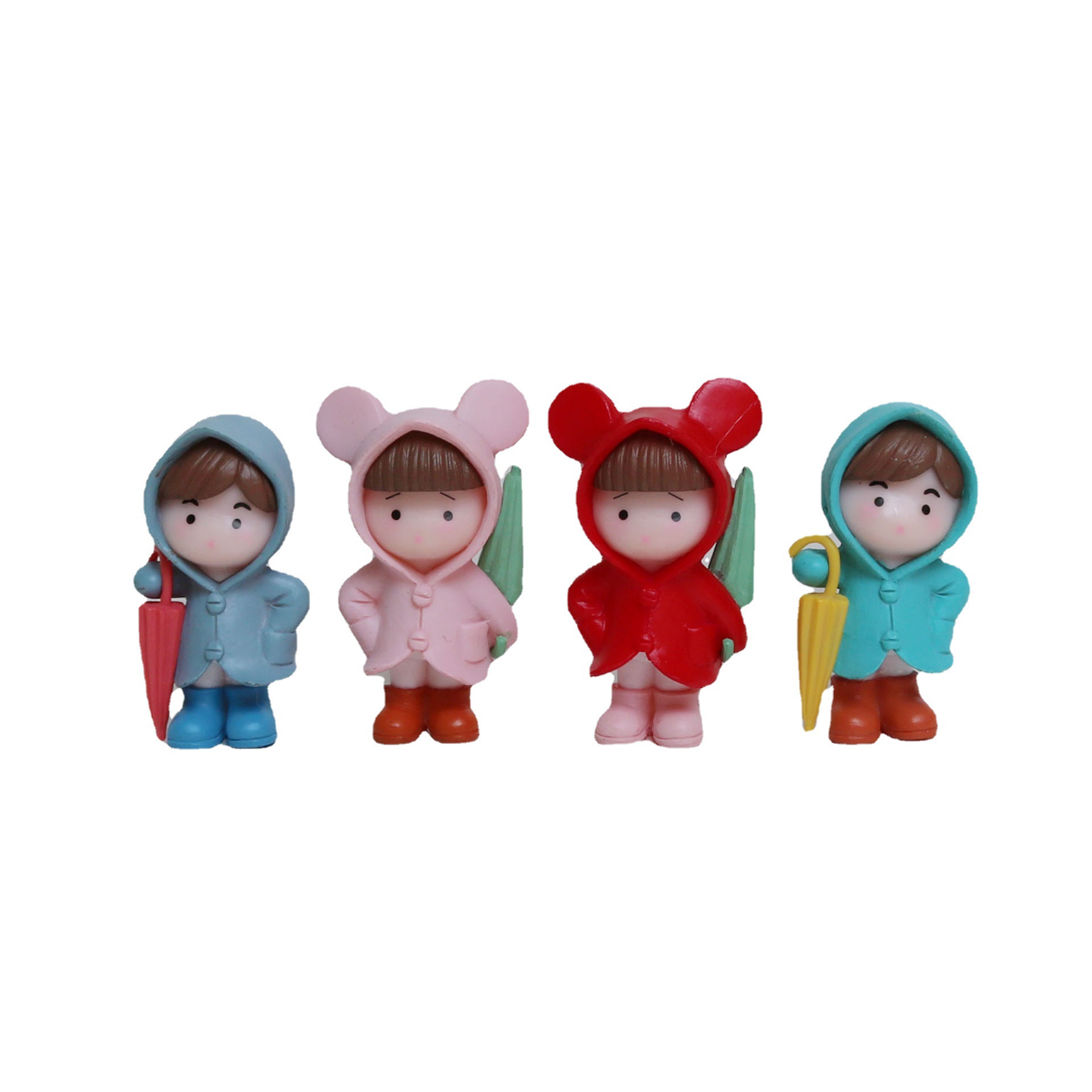 4 비옷 우산 커플 인형 작은 소녀 배낭 케이크 장식품 DIY 인형 자동차 인테리어 인형
