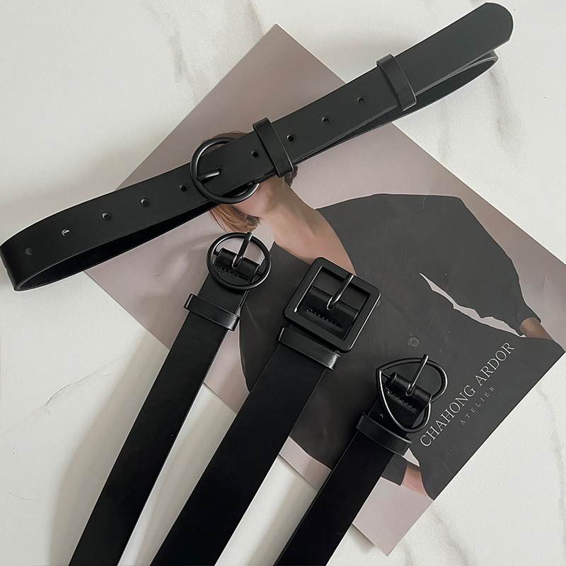 벨트 여성 오목 모양 블랙 버클 다목적 벨트 한국 세련된 학생 단순 바지 벨트 인터넷 연예인 블랙 트렌드