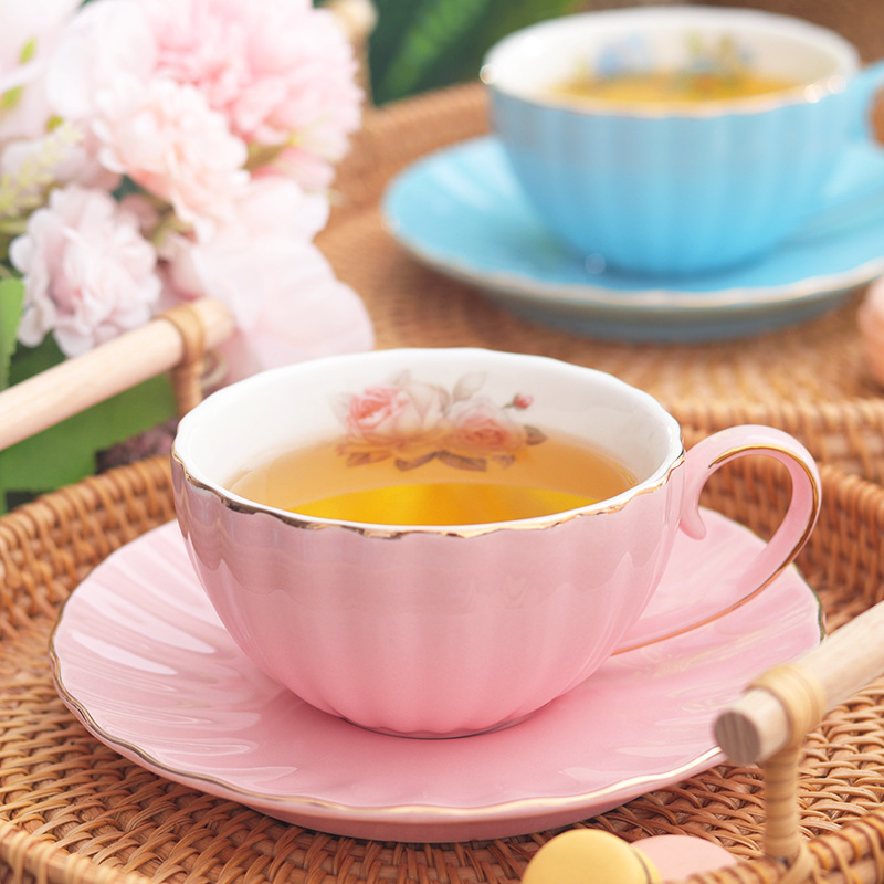 Taza de café de calabaza de cerámica estilo europeo luz lujo ins Garland negro taza de té Oficina en el hogar simple traje de té de la tarde