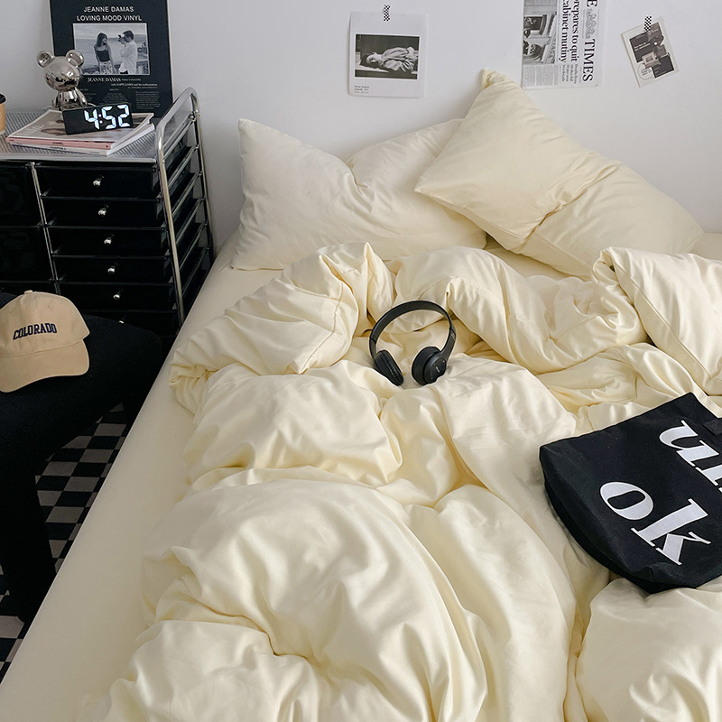 2024 nueva serie de cuatro piezas de mezcla y combinación de color sólido de algodón lavado de peso alto