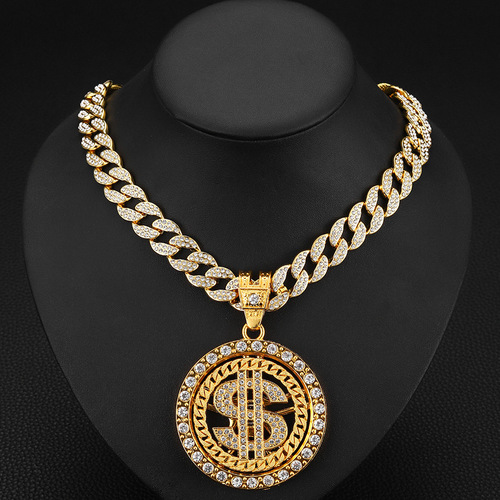 Cross-border new Western and European trendy brand USD necklace with rotation, USD alloy hip-hop men's personalized pendant, men's jewelry