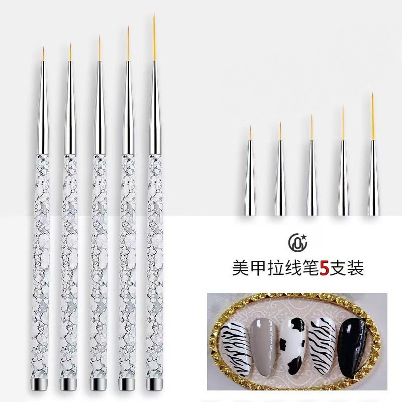 Cross-Border Nail Art Pen Wholesale Factory Supply Marble Pattern White Color Painting Flower Outlining Pen Nail Art Tool Set