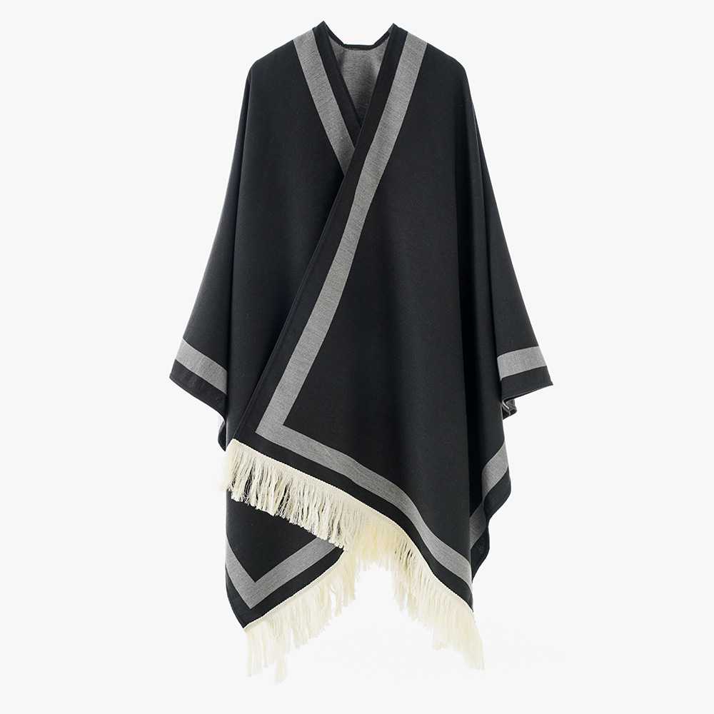 Chal de viaje Chal dividido de estilo étnico Otoño e invierno Bufanda larga con flecos gruesos Oficina de verano de doble cara disponible