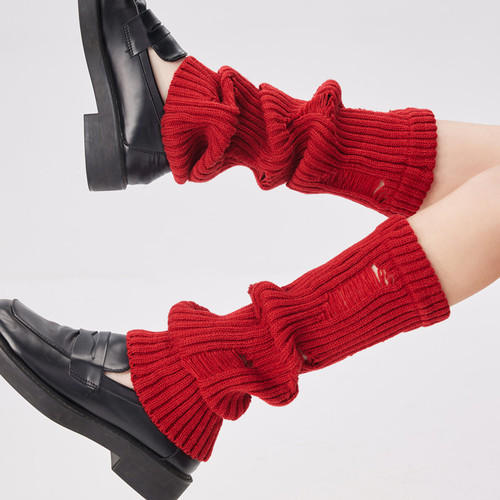 New benmingnian red pile socks for women in autumn and winter, warm and fashionable long leg covers y2k high calf socks