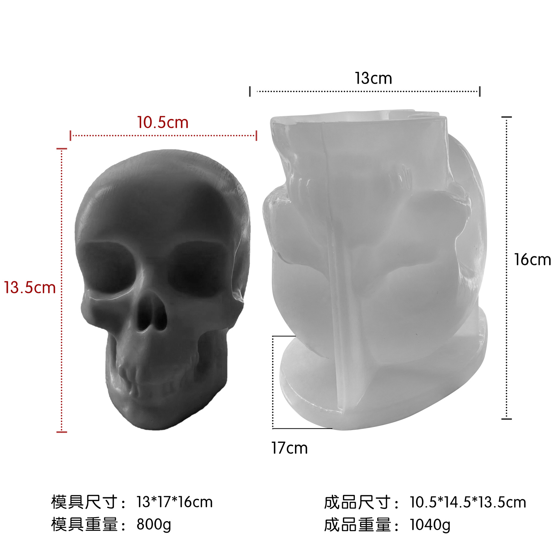 Jiahuimei Calavera de Halloween Aromaterapia Molde Vela DIY Vela de yeso de Pascua Abrasivo de silicona