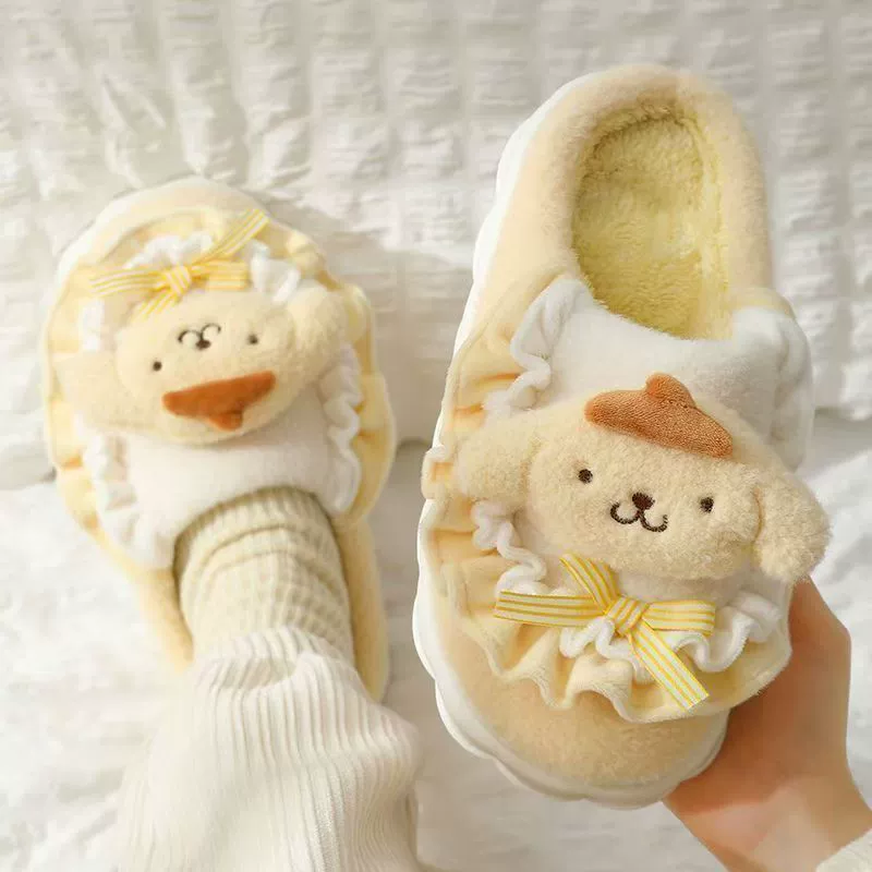 Тапочки (Hello Kitty) женские, зимняя флисовая подкладка, домашняя обувь, милый рифленый дизайн, размеры 36–41