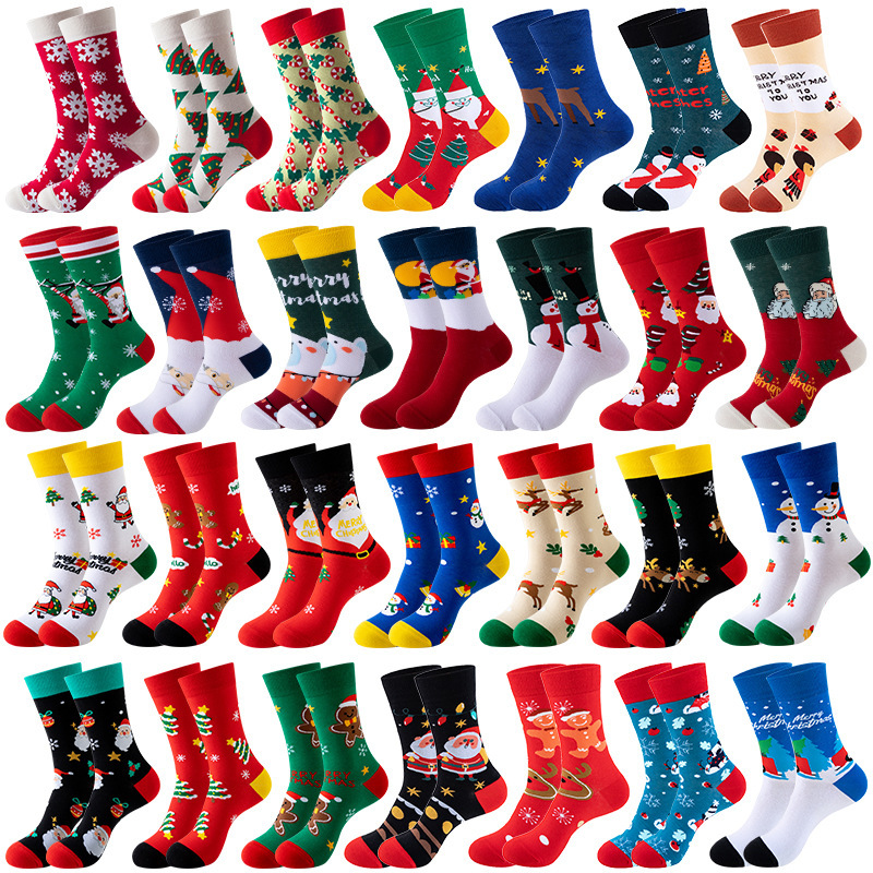 Cross-Border Christmas Socks Holiday Festive Mid-Calf Socks Snowman Christmas Tree Autumn and Winter Stockings Amazon Foreign Trade Cotton Socks