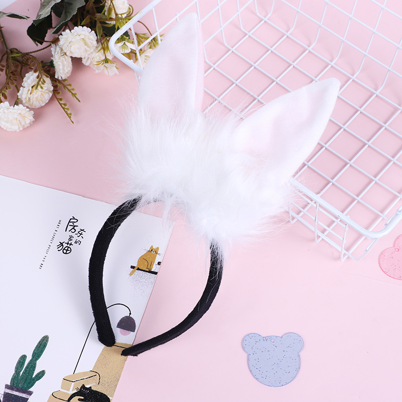 White Plush Rabbit Ears Headband