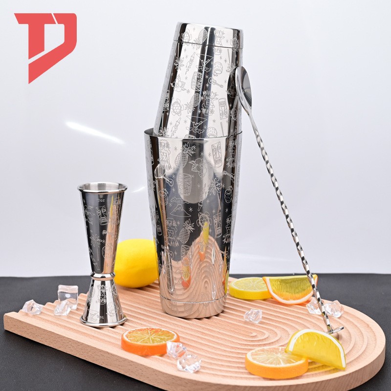 Juego de coctelería de acero inoxidable transfronterizo, set de coctelera Boston, set de utensilios de bar