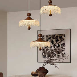 法式中古风冰山水滴餐厅吊灯三头长盘吧台复古胡桃木色床头吊线灯